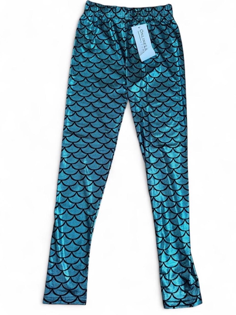 NWT Mermaid Scale Metallic Leggings Teal Aqua Halloween Costume Small